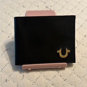 Black Leather Wallet with Gold Logo